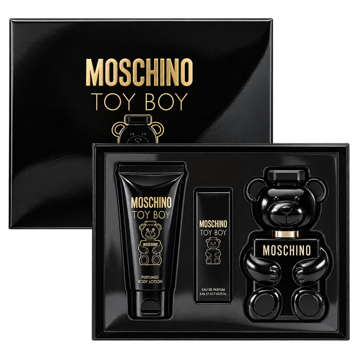 Set de Moschino Toy Boy (3PC) 100 ml Edp/ 100 ml gel de baño y 10 ml de perfume para viaje EDT MEN